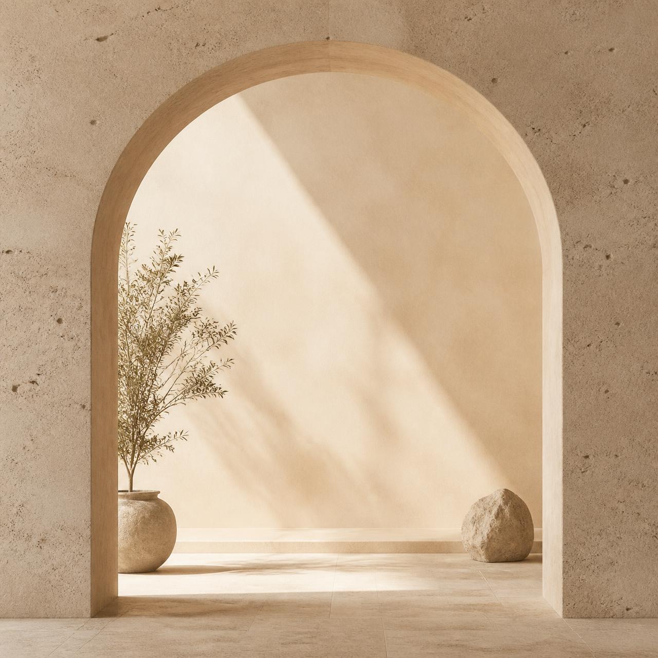 Soft sand-coloured arch composition